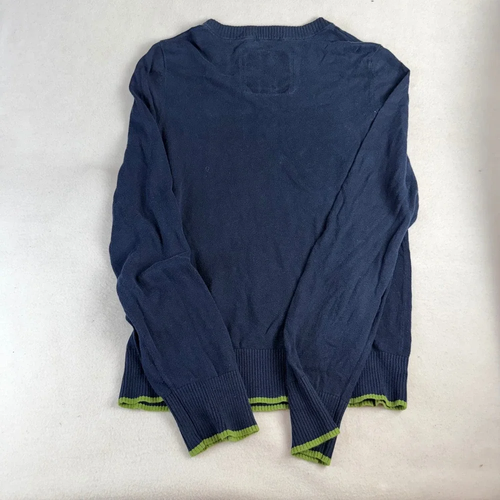 Vintage Abercrombie & Fitch Mens XL Muscle Fit V-Neck Sweater Navy Green Logo